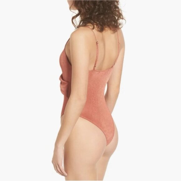 ASTR • Twist Front Thong Bodysuit in Coral Cedar - Picture 14 of 15